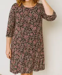 J. Jill Wearever‎ Pink White Black Paisley Floral Tunic Shift Dress Large