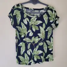 Ann Taylor Factory Linen Blend Leaf Print T-shirt