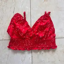 Storia Red Ruffled Crop Top Bralette with White Polka Dots Sz Small