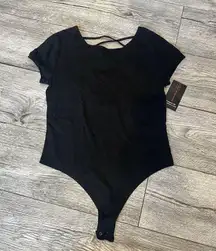 NWT Plain Black Medium Women’s Bodysuit Crosses in back NoBo Clip Underneath