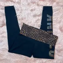 PINK Victoria’s Secret Black & Brown Leopard Print Fold Over Y2K Leggings Large