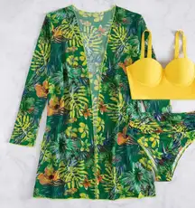 3pc tropical swimsuit longline corset like top with high hip high waisted