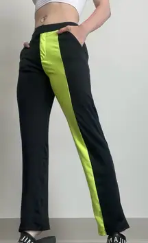High‎ Waist Color Block Black Pants with Neon Green Stripe