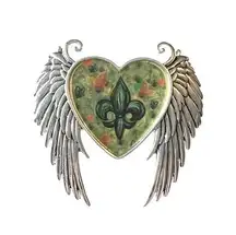 Winged Heart Fleur de Lis Pendant for Necklace Magnetic Clasp for Chain Silver