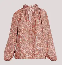 NATALIE MARTIN Penny Split-Neck Floral Print Silk Blouse Tie Neck Ruffle Size S