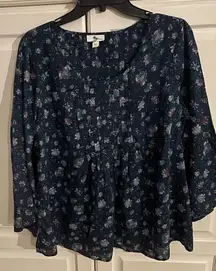 J.Jill Floral Print‎ Peasant Tunic Top Sz L-Boho Festival Resort 100% cotton.