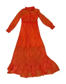 Women's Size 4 Orange Lace Maxi Dress Long Sleeve