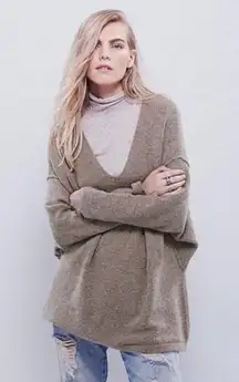 Free People Softly Vee oversized sweater in taupe