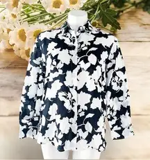 J.Jill Linen Button Front Collared Shirt, White & Black Size XS Retail $99