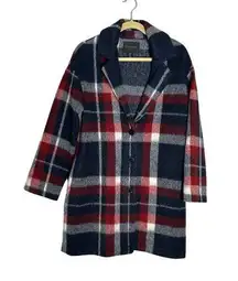 Tahari Buffalo Plaid Wool Blend Red White Blue Coat Size Small