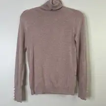 ZARA  Knit Pink Turtleneck Pearl Cuff Detail Holiday Party Sweater Size Medium