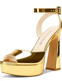 Amazon, Size 8, Brand New In Box Gold Patent Chunky High Heel!!