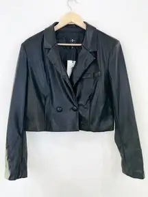 7 For All Mankind NEW  Faux Leather Black Cropped Blazer Jacket sz Large Double