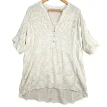 Soft Surroundings Off White Gray Striped Lagenlook‎ Long Sleeve Tunic Medium