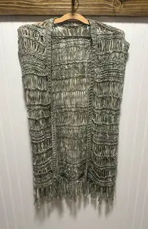 Women's crochet macrame open Knit long fringe Vest no tags see pics boho