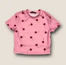 Zaful ★ Pink Cherry Print Baby Tee Crop Top T-Shirt by  ★