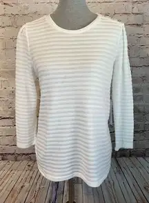 Liz Claiborne Womens Cream Long Sleeve Sweater Striped Button Embellished Medium