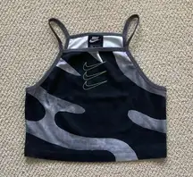Nike PRO Graphic High Neck Logo Tank Top Size Medium Black Grey Halter EUC
