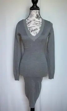 long sleeve gray cotton V-neck sweater dress size S small NWOT