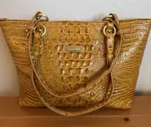 Brahmin Medium Alden Alligator Embossed Amber Genuine Leather Tote/Shoulder Bag