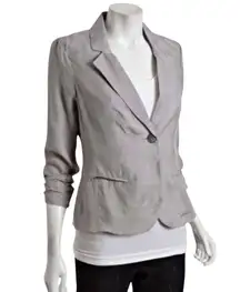 stone gray Bemberg slouchy 3/4 ruched sleeve blazer 