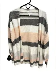 NINE WEST CREAM GRAY AND PINK STRIPED CARDIGAN