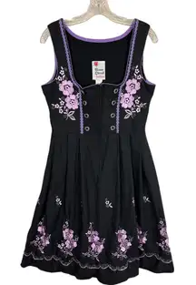 Rose Dirndl Aus Bayern Black Purple Floral Embroidered Oktoberfest Dress sz S 42
