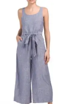St. Tropez West Denim Blue Wide Leg Linen Jumpsuit Sz 2