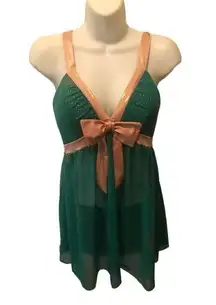 Victoria’s Secret Sexy Little Things Green Gold Sparkle Baby Doll Bow Glam Girl