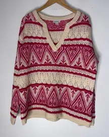 Sundance Women's Brixen Sweater‎ Open Pointelle Stitch Hot Pink/White Sz M