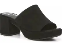 Mix No. 6 Black Platform Mule Heels Size 6 Retro 90s Style Faux Suede Feel EUC