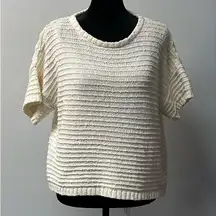 Madewell Ribbed Short Sleeve Back Black Ribbon Tie size Small Round Neck Cotton