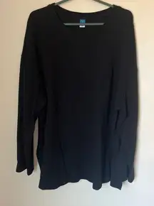 Old Navy Black Maternity Womens Top XXL Long Sleeve Ribbed Side Slits Tunic