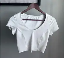 Offline by Aerie Short Sleeve V Neck Cropped Ribbed Spandex Tee SZ S Aerie Shirt