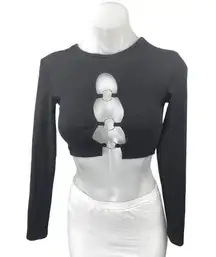 Edikted Women's Black Cutout Crewneck Long Sleeve Knit Crop Sweater Top Size XS