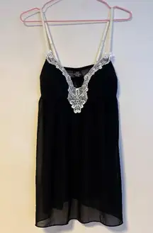 Apt. 9 Chemise Babydoll Built In Bra Lingerie Mini Dress Slip Black White Lace M