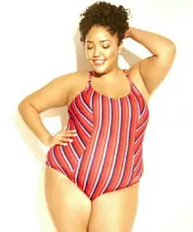 Swimsuit NWT Plus 4X 26 26W Red Striped Lace‎ Up Back Swim Bathing Suit NEW NWT