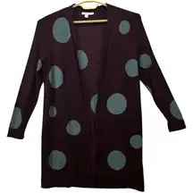 Chicos Womens Long Cardigan Size M Or 1 Polka Dot Open Front‎ Cozy Comfy