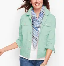 Talbots Classic Solid Stretch Denim Jean Jacket M Button Up Mint Green Casual