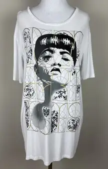 ANN DEMEULEMEESTER T-Shirt Womens XL White Woman‎ Portrait 100% Cotton Designer