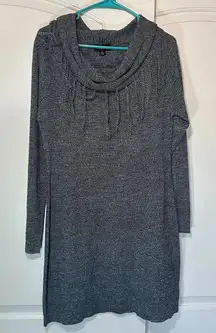 Vintage A. Byer Grey Sweater Dress Cowl Neck Fringe Mini Dress Comfy Size: Large