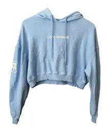 Call Her Daddy I am Unwell Cropped Hoodie Blue Medium