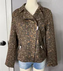 Philosophy Marrakech Marni Leopard Moto Jacket Faux Leather, Brown, S/P