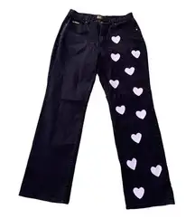 Caslon wide leg jeans womens size 14 black denim white hearts cute grunge punk