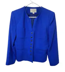 Le Suit Blazer‎ Skirt Suit Set Career Business Cobalt Blue Petite Size 10