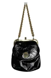 VINTAGE black & gold chain link strap over the shoulder adjustable strap purse