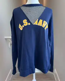 Victoria's Secret Pink 5th & Ocean US Navy Blue Mesh Crewneck Sweatshirt Large