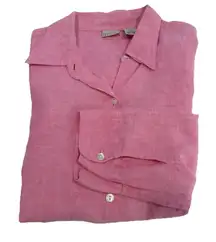 LL Bean Mauve‎ Pink Washable Linen 3/4 Sleeve Button Up Shirt Size MEDIUM