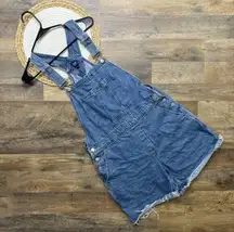 Gap Denim Slouchy Shortalls Overalls Womens Size Large Raw Hem