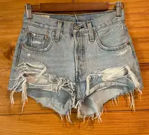 Levi’s 501 Original Fit High Rise Denim Jean Shorts Fault Line 24 Distressed